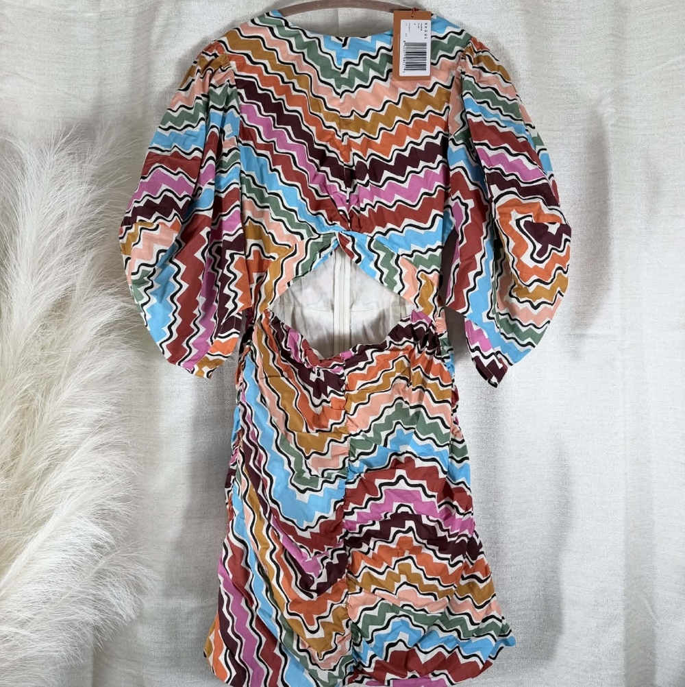 NWT - RHODE Multicolor Zigzag Cutout Mini Dress - Pink, Blue, Orange, Green
